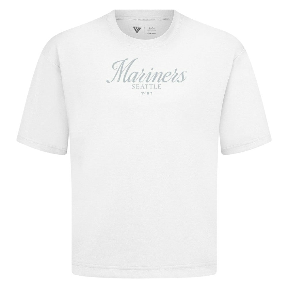 Seattle Mariners Levelwear Ethereal Oversized Luxe Signature Knit T-Shirt - White T-shirts