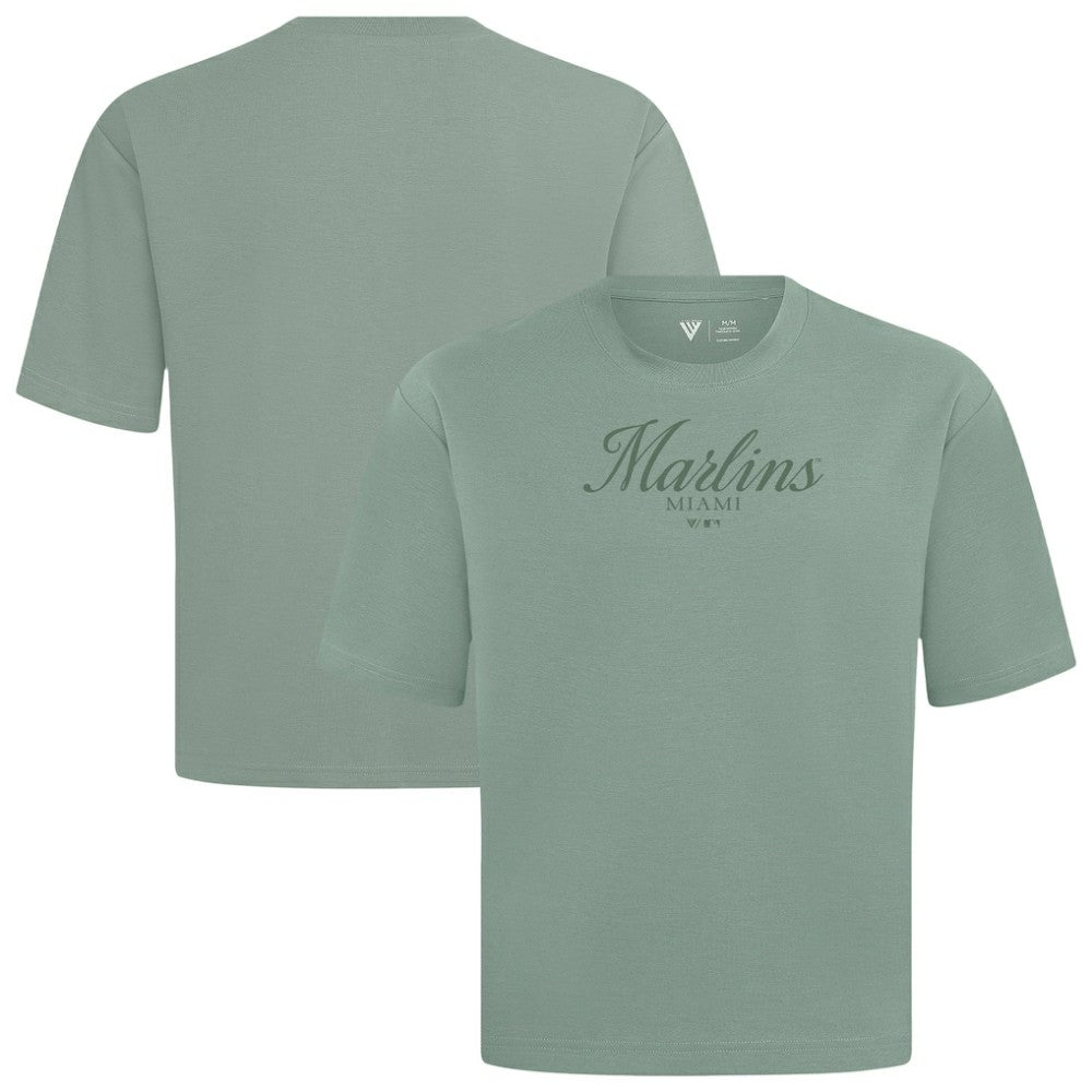 Miami Marlins Levelwear Ethereal Oversized Luxe Signature Knit T-Shirt - Green T-shirts