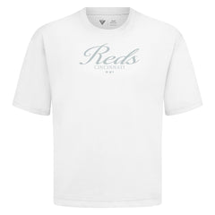 Cincinnati Reds Levelwear Ethereal Oversized Luxe Signature Knit T-Shirt - White T-shirts