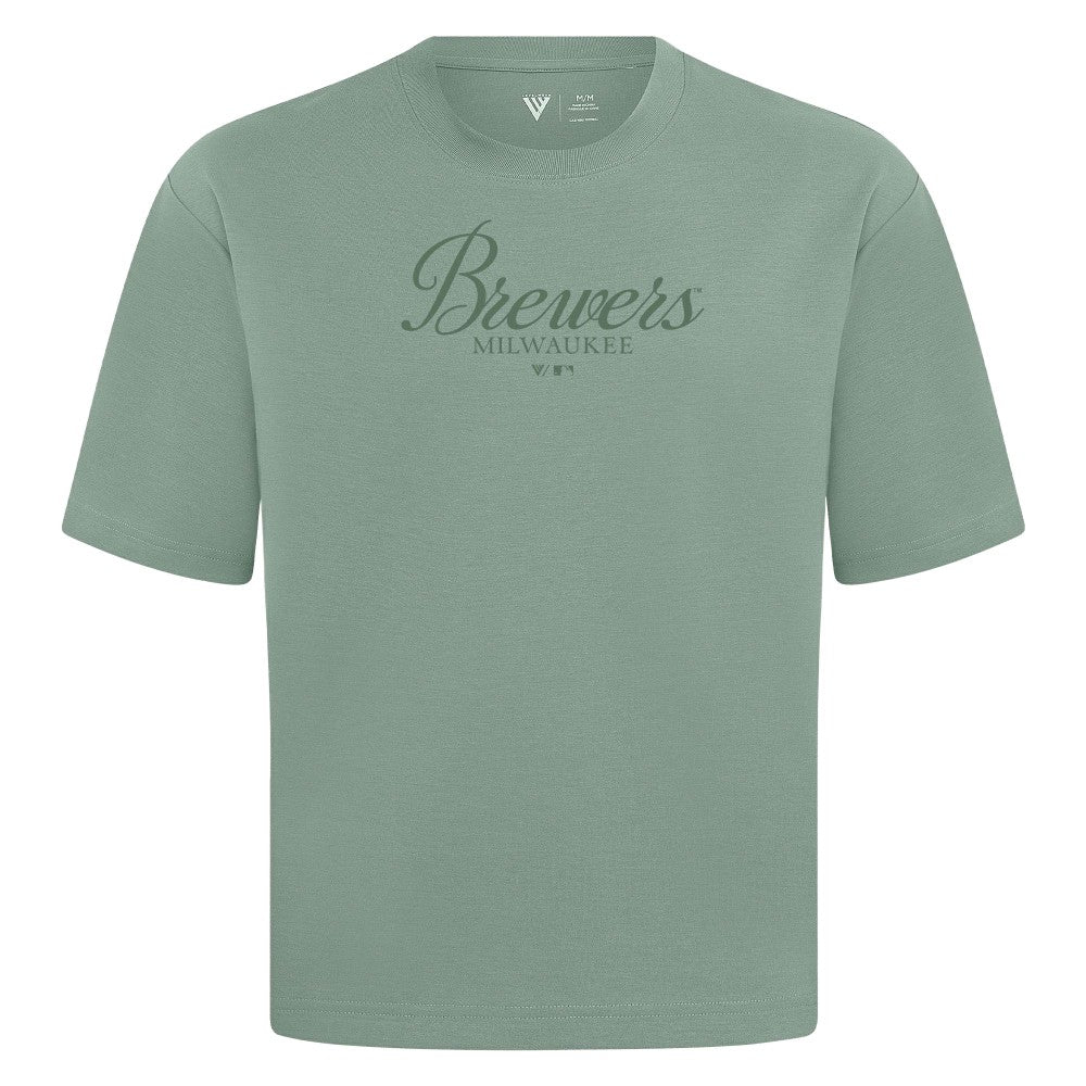 Milwaukee Brewers Levelwear Ethereal Oversized Luxe Signature Knit T-Shirt - Green T-shirts