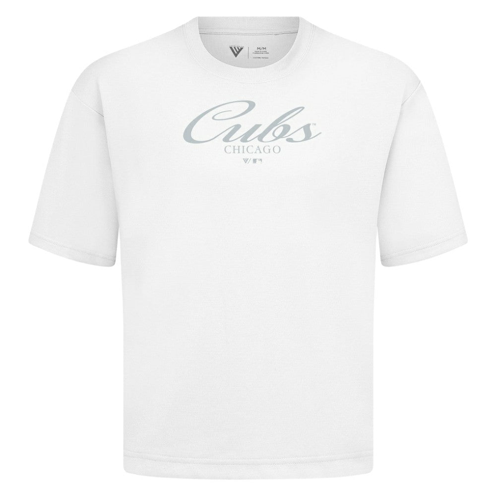 Chicago Cubs Levelwear Ethereal Oversized Luxe Signature Knit T-Shirt - White T-shirts