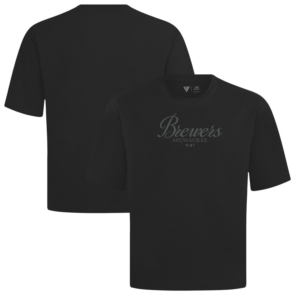 Milwaukee Brewers Levelwear Ethereal Oversized Luxe Signature Knit T-Shirt - Black T-shirts
