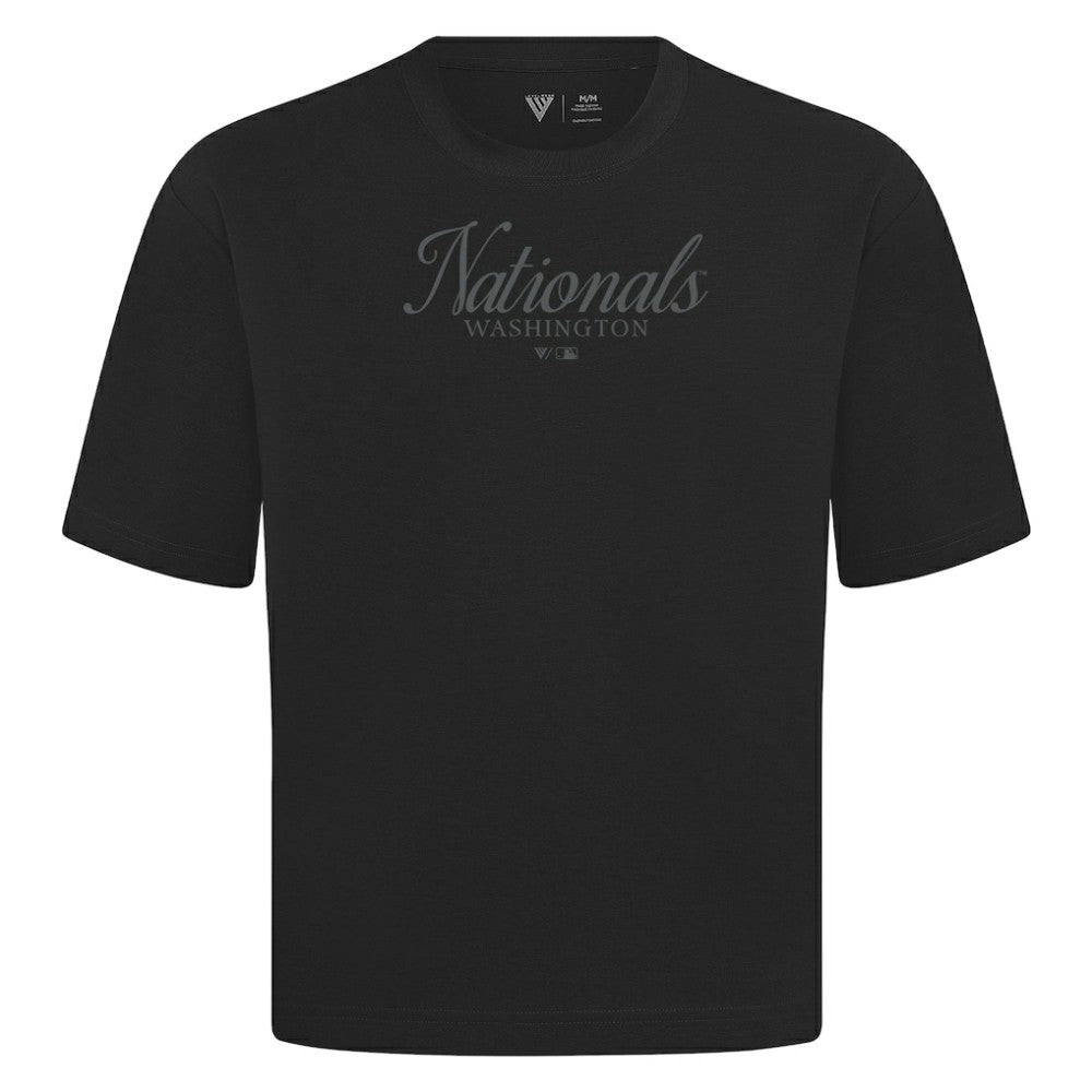 Washington Nationals Levelwear Ethereal Oversized Luxe Signature Knit T-Shirt - Black T-shirts
