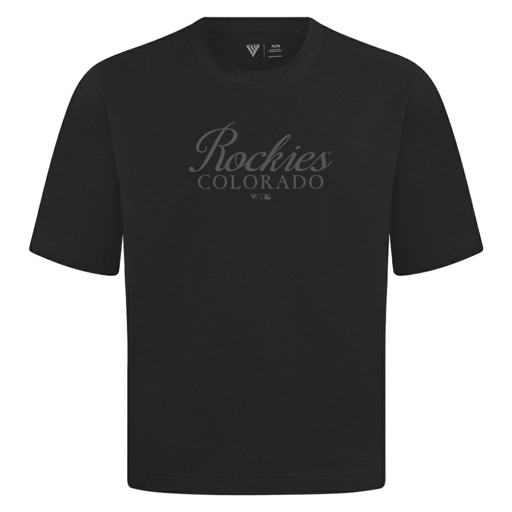Colorado Rockies Levelwear Ethereal Oversized Luxe Signature Knit T-Shirt - Black T-shirts