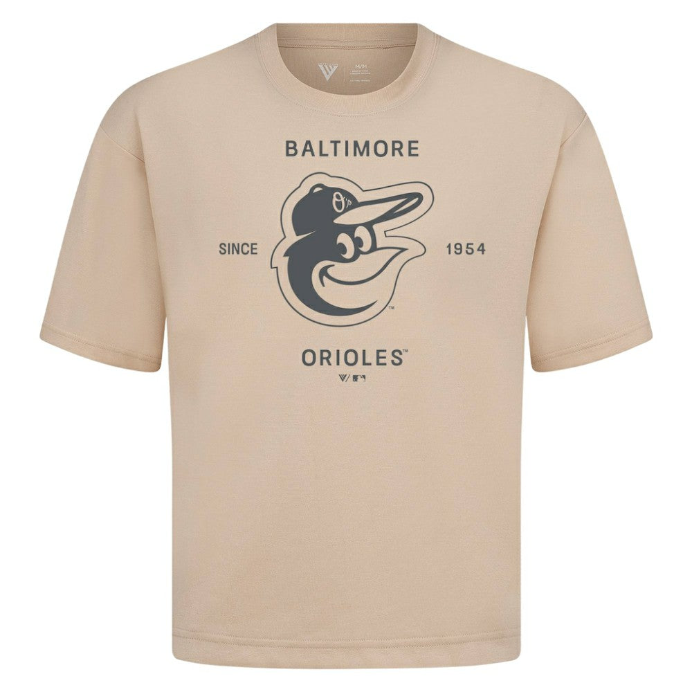 Baltimore Orioles Levelwear Crossway Oversized Luxe Signature Knit T-Shirt - Khaki T-shirts