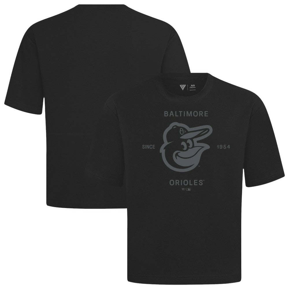 Baltimore Orioles Levelwear Crossway Oversized Luxe Signature Knit T-Shirt - Black T-shirts