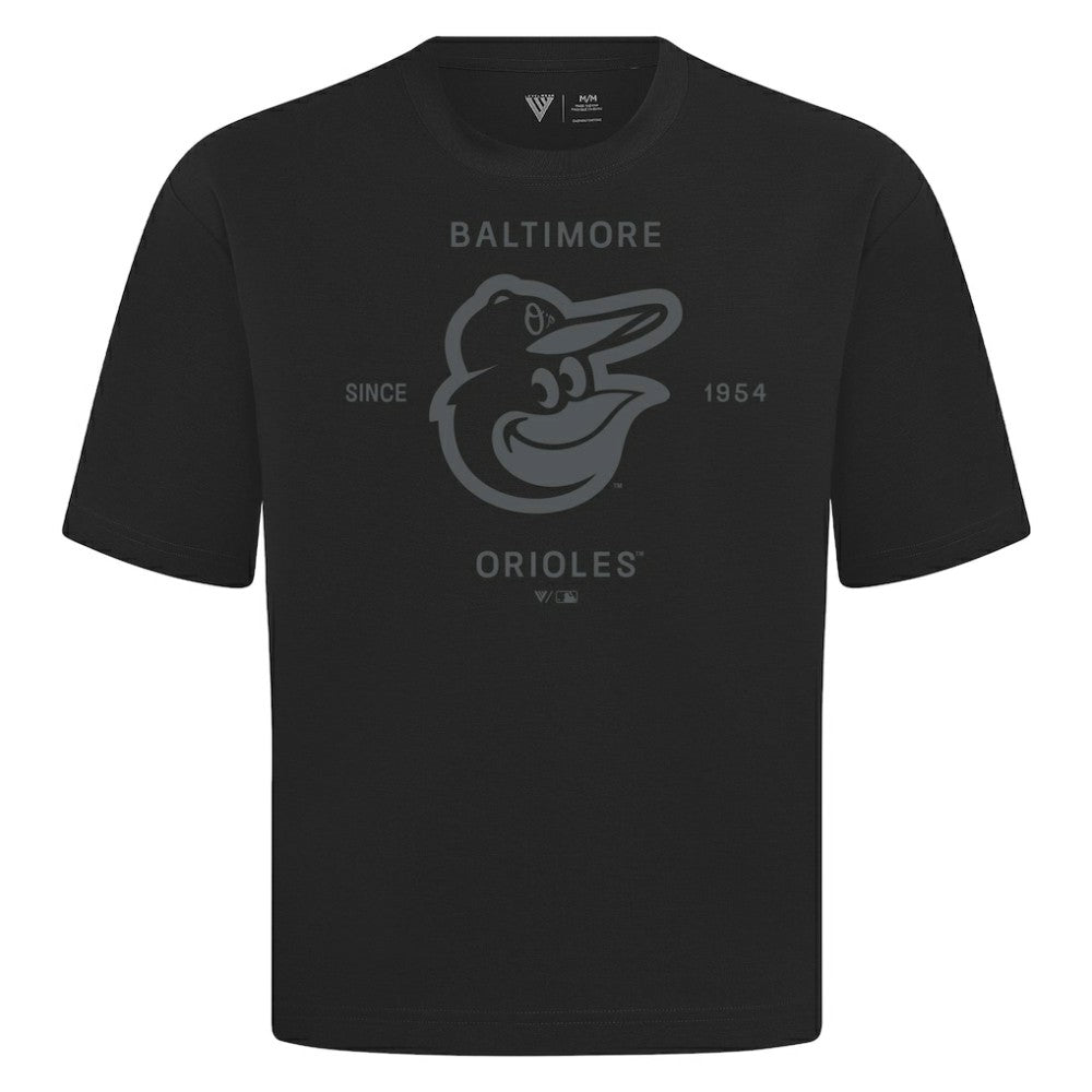 Baltimore Orioles Levelwear Crossway Oversized Luxe Signature Knit T-Shirt - Black T-shirts