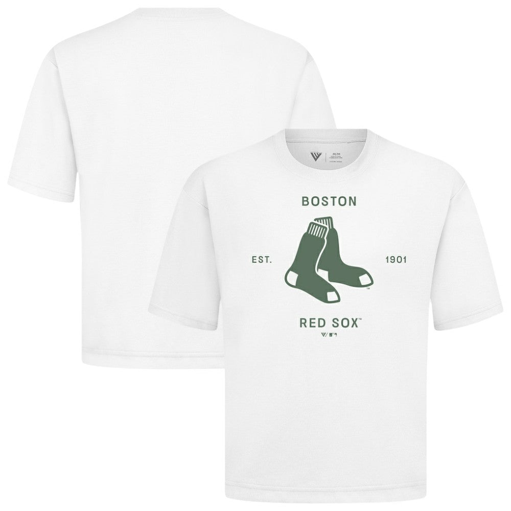 Boston Red Sox Levelwear Crossway Oversized Luxe Signature Knit T-Shirt - White T-shirts