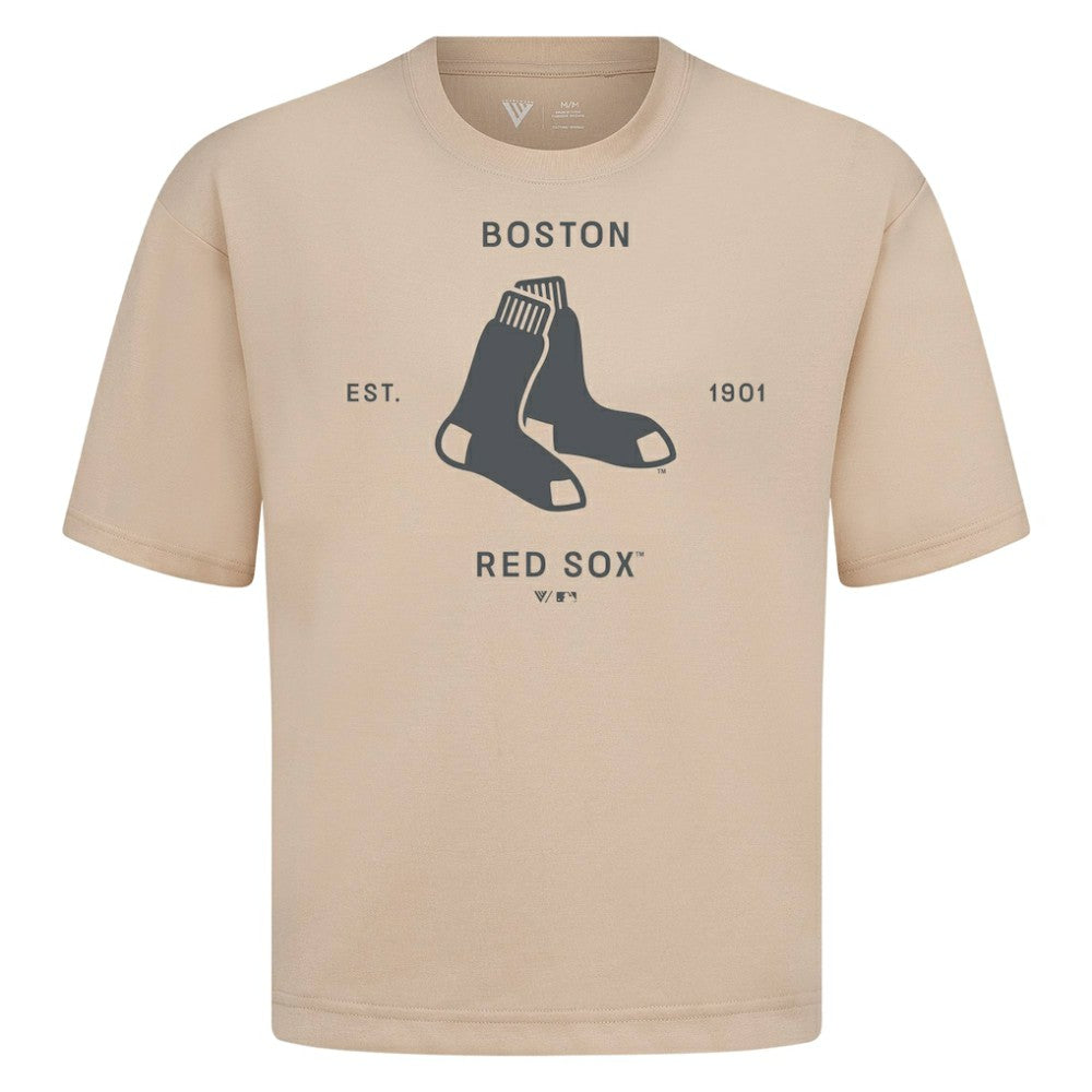 Boston Red Sox Levelwear Crossway Oversized Luxe Signature Knit T-Shirt - Khaki T-shirts