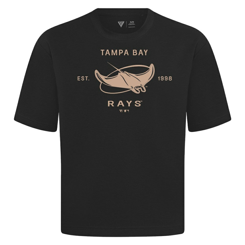 Tampa Bay Rays Levelwear Crossway Oversized Luxe Signature Knit T-Shirt - Black T-shirts