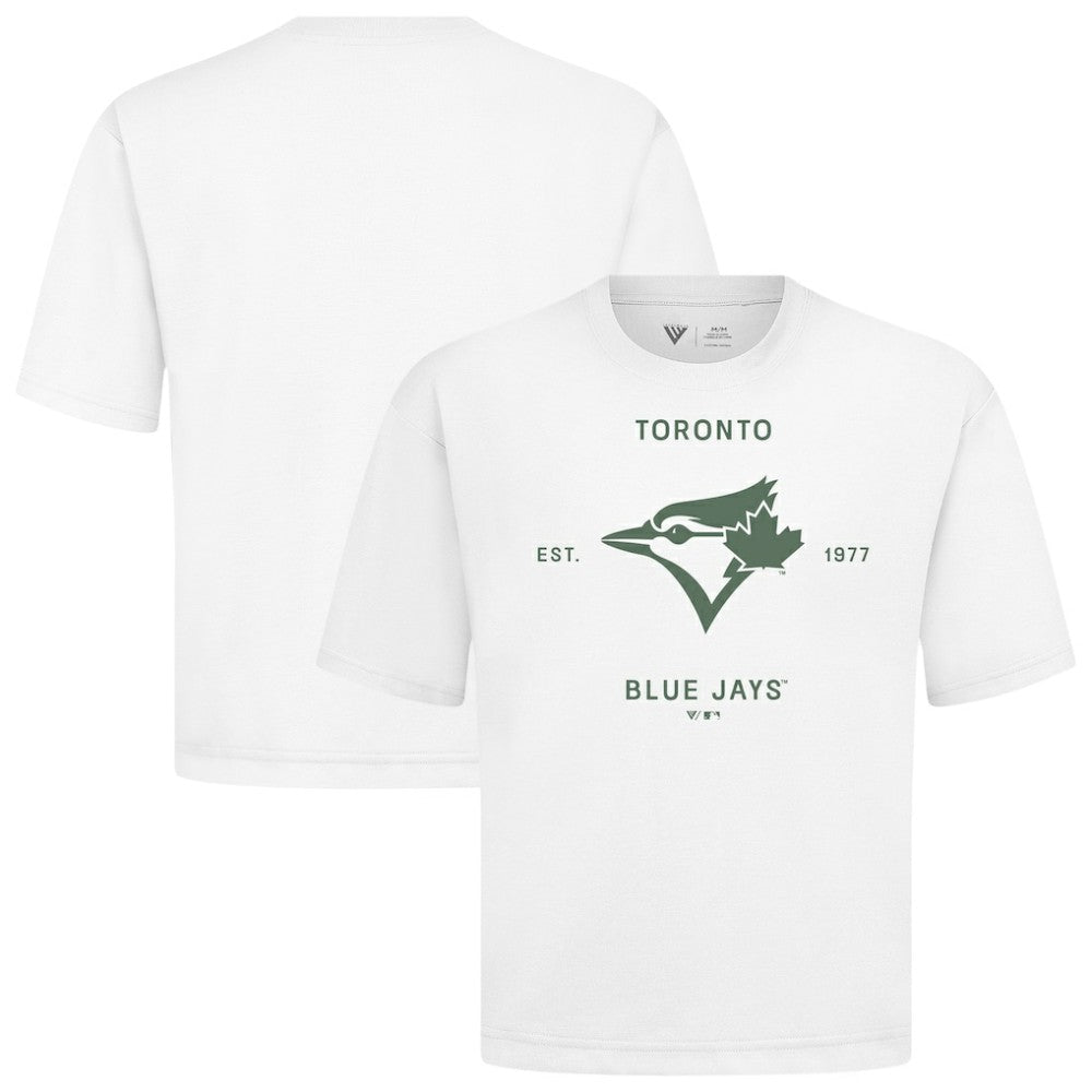 Toronto Blue Jays Levelwear Crossway Oversized Luxe Signature Knit T-Shirt - White T-shirts