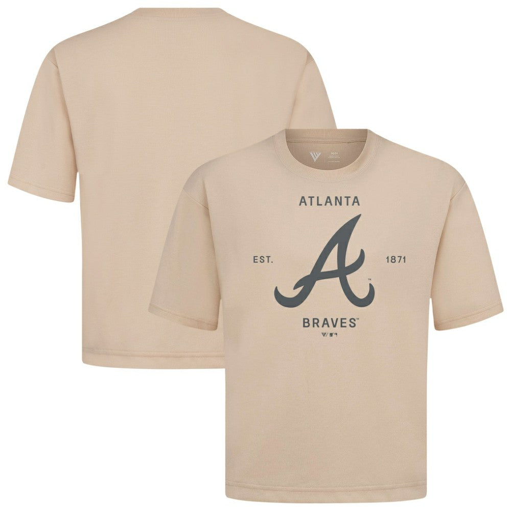 Atlanta Braves Levelwear Crossway Oversized Luxe Signature Knit T-Shirt - Khaki T-shirts