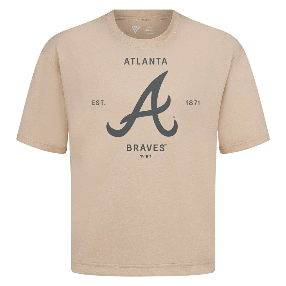 Atlanta Braves Levelwear Crossway Oversized Luxe Signature Knit T-Shirt - Khaki T-shirts