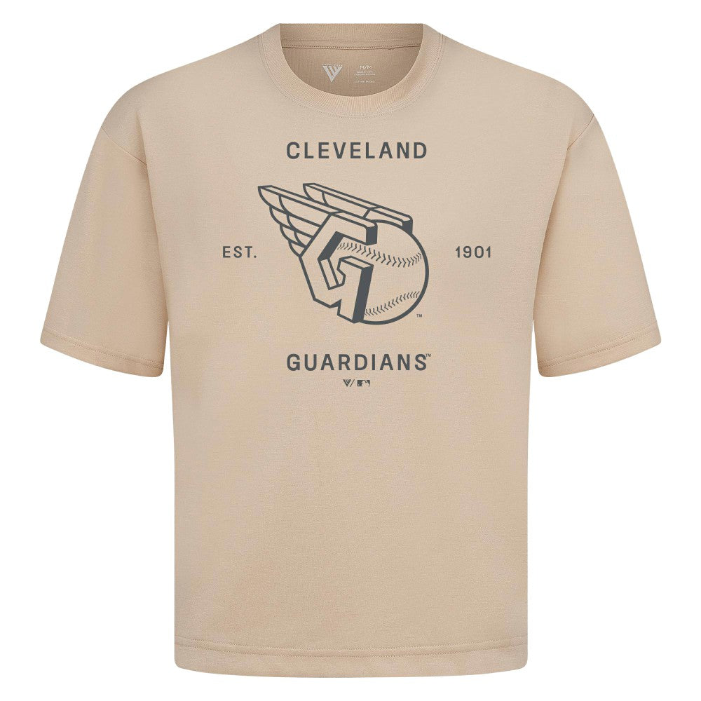 Cleveland Guardians Levelwear Crossway Oversized Luxe Signature Knit T-Shirt - Khaki T-shirts