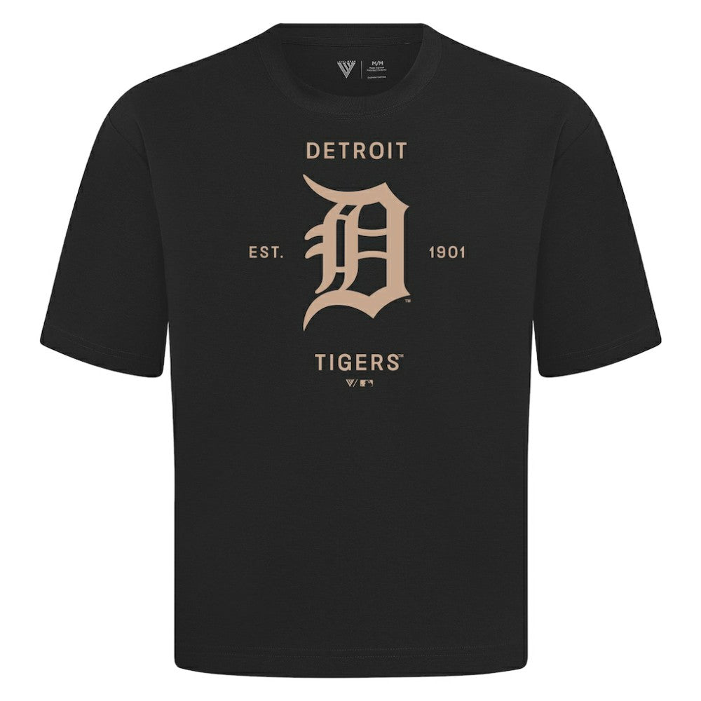 Detroit Tigers Levelwear Crossway Oversized Luxe Signature Knit T-Shirt - Black T-shirts