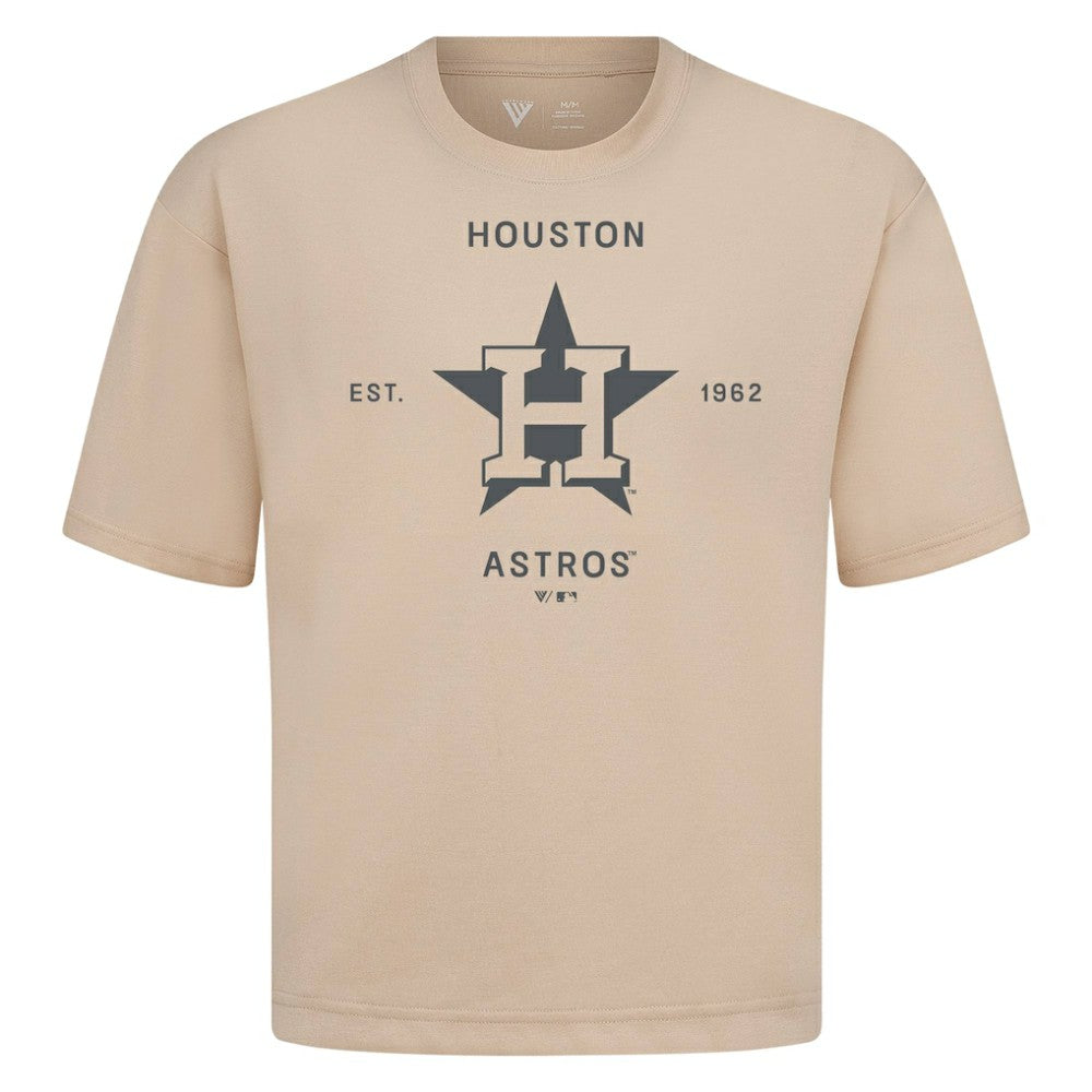 Houston Astros Levelwear Crossway Oversized Luxe Signature Knit T-Shirt - Khaki T-shirts