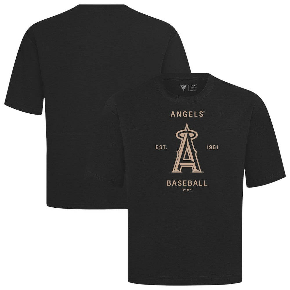 Los Angeles Angels Levelwear Crossway Oversized Luxe Signature Knit T-Shirt - Black T-shirts