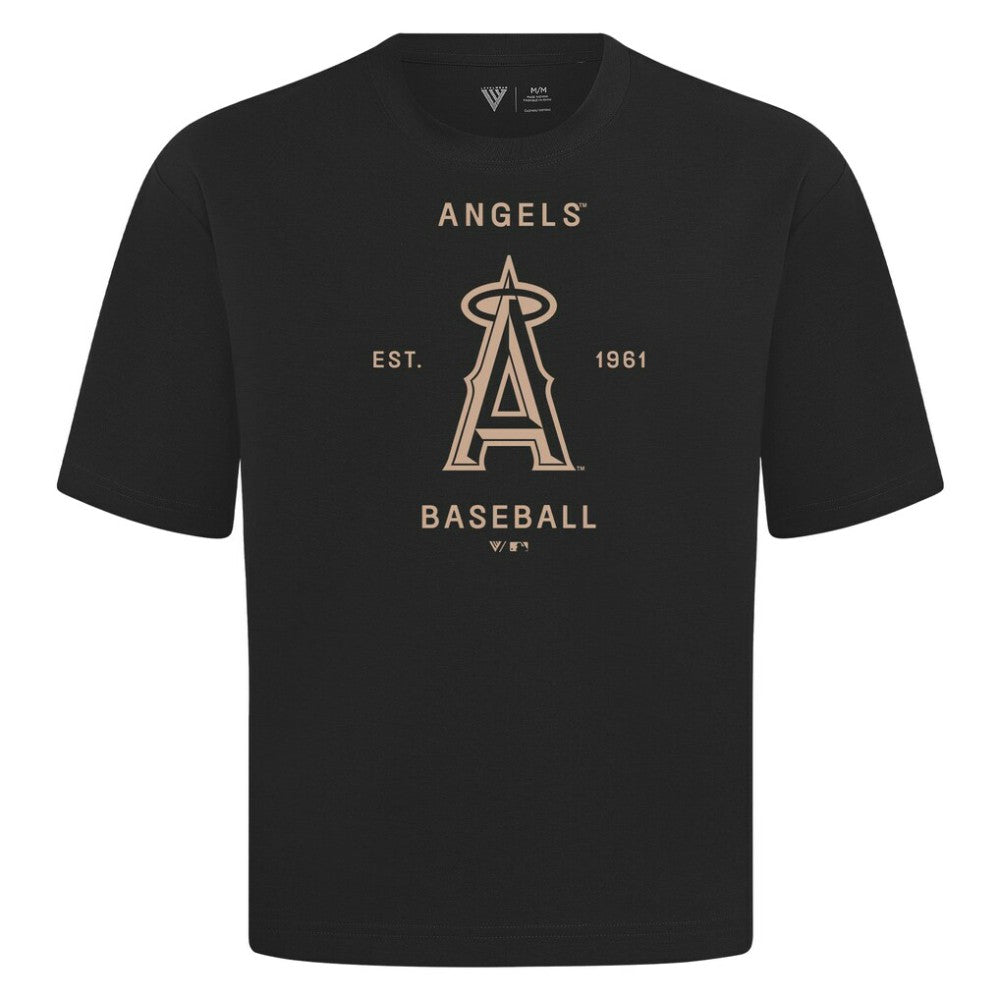 Los Angeles Angels Levelwear Crossway Oversized Luxe Signature Knit T-Shirt - Black T-shirts