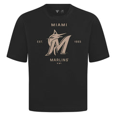 Miami Marlins Levelwear Crossway Oversized Luxe Signature Knit T-Shirt - Black T-shirts