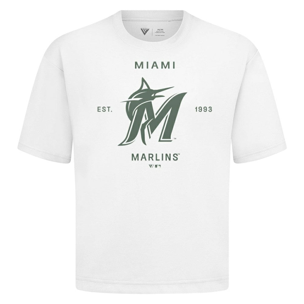 Miami Marlins Levelwear Crossway Oversized Luxe Signature Knit T-Shirt - White T-shirts