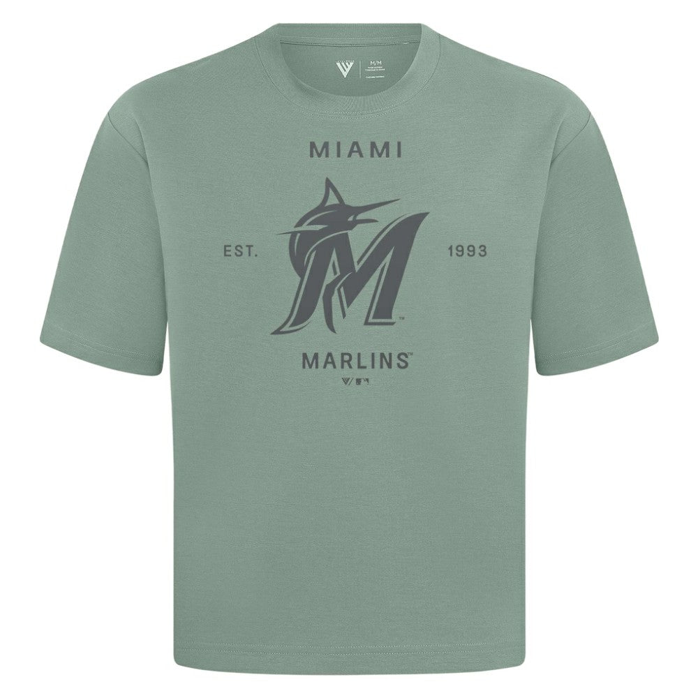 Miami Marlins Levelwear Crossway Oversized Luxe Signature Knit T-Shirt - Green T-shirts