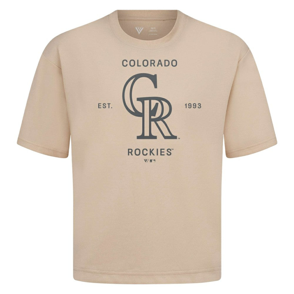 Colorado Rockies Levelwear Crossway Oversized Luxe Signature Knit T-Shirt - Khaki T-shirts