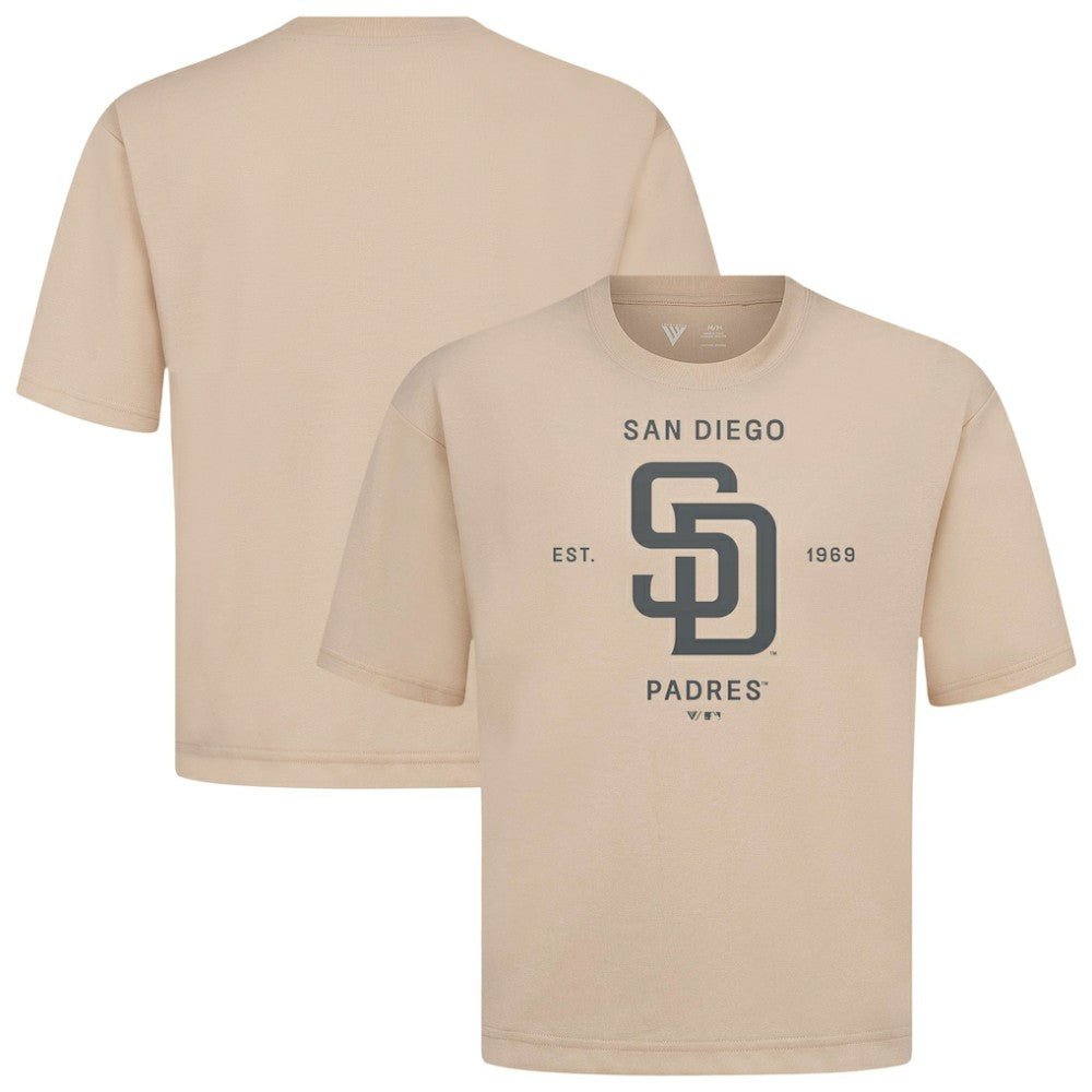 San Diego Padres Levelwear Crossway Oversized Luxe Signature Knit T-Shirt - Khaki T-shirts