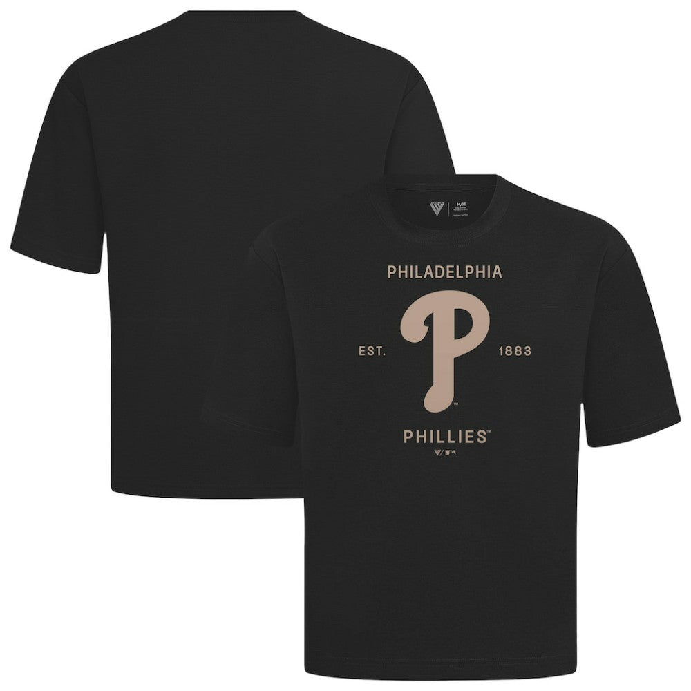 Philadelphia Phillies Levelwear Crossway Oversized Luxe Signature Knit T-Shirt - Black T-shirts