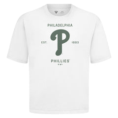 Philadelphia Phillies Levelwear Crossway Oversized Luxe Signature Knit T-Shirt - White T-shirts