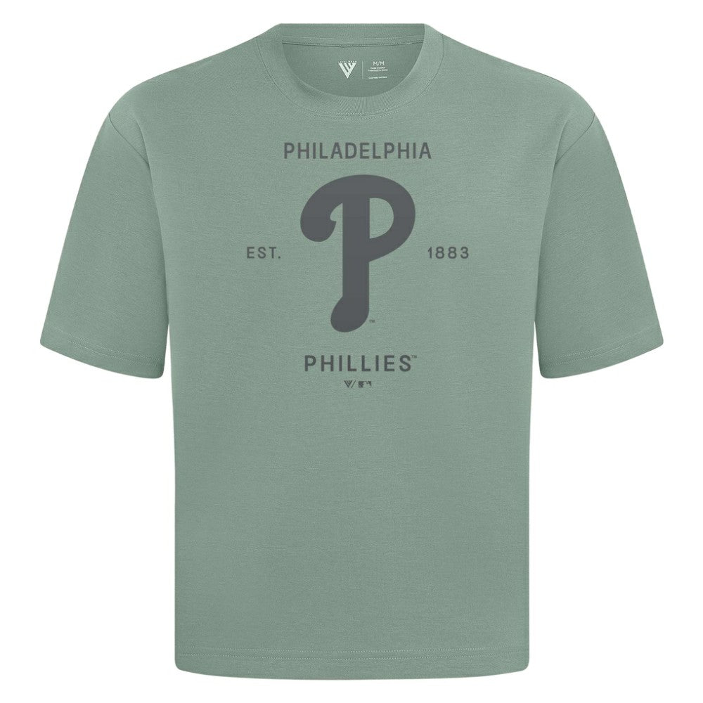Philadelphia Phillies Levelwear Crossway Oversized Luxe Signature Knit T-Shirt - Green T-shirts