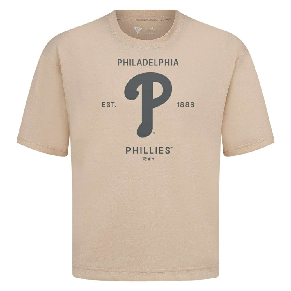 Philadelphia Phillies Levelwear Crossway Oversized Luxe Signature Knit T-Shirt - Khaki T-shirts