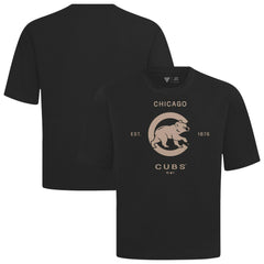 Chicago Cubs Levelwear Crossway Oversized Luxe Signature Knit T-Shirt - Black T-shirts