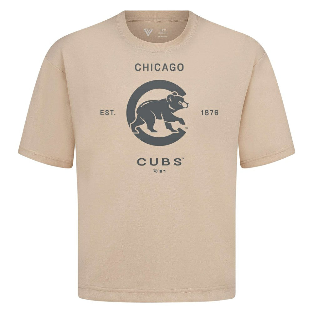 Chicago Cubs Levelwear Crossway Oversized Luxe Signature Knit T-Shirt - Khaki T-shirts