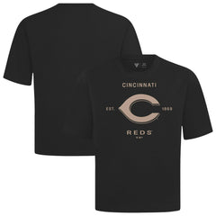 Cincinnati Reds Levelwear Crossway Oversized Luxe Signature Knit T-Shirt - Black T-shirts