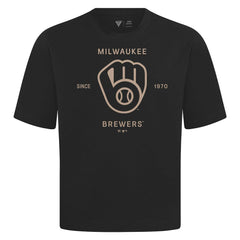 Milwaukee Brewers Levelwear Crossway Oversized Luxe Signature Knit T-Shirt - Black T-shirts