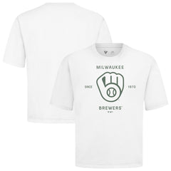 Milwaukee Brewers Levelwear Crossway Oversized Luxe Signature Knit T-Shirt - White T-shirts