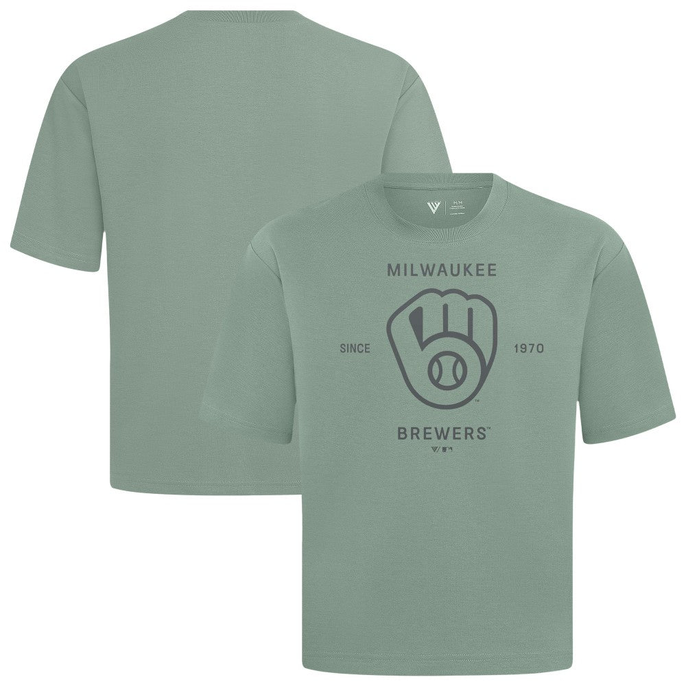 Milwaukee Brewers Levelwear Crossway Oversized Luxe Signature Knit T-Shirt - Green T-shirts