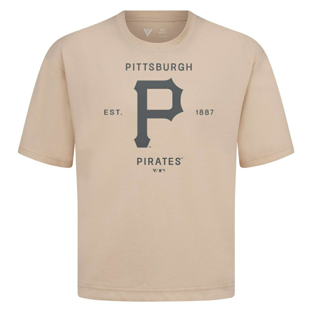 Pittsburgh Pirates Levelwear Crossway Oversized Luxe Signature Knit T-Shirt - Khaki T-shirts