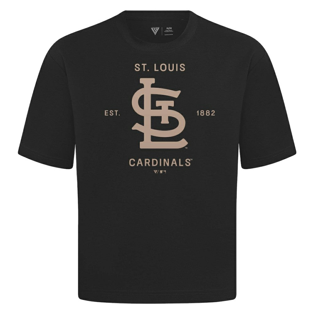 St. Louis Cardinals Levelwear Crossway Oversized Luxe Signature Knit T-Shirt - Black T-shirts