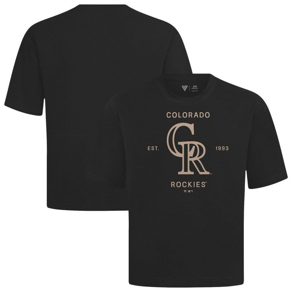 Colorado Rockies Levelwear Crossway Oversized Luxe Signature Knit T-Shirt - Black T-shirts