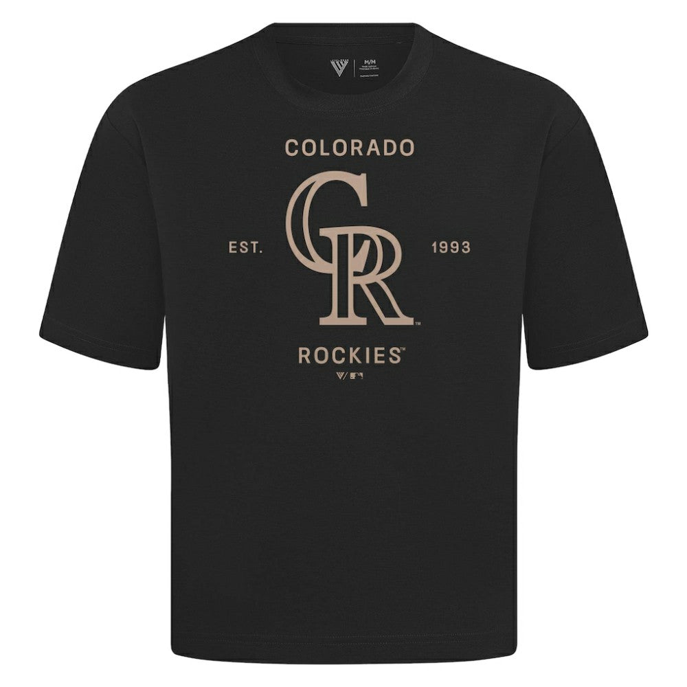 Colorado Rockies Levelwear Crossway Oversized Luxe Signature Knit T-Shirt - Black T-shirts