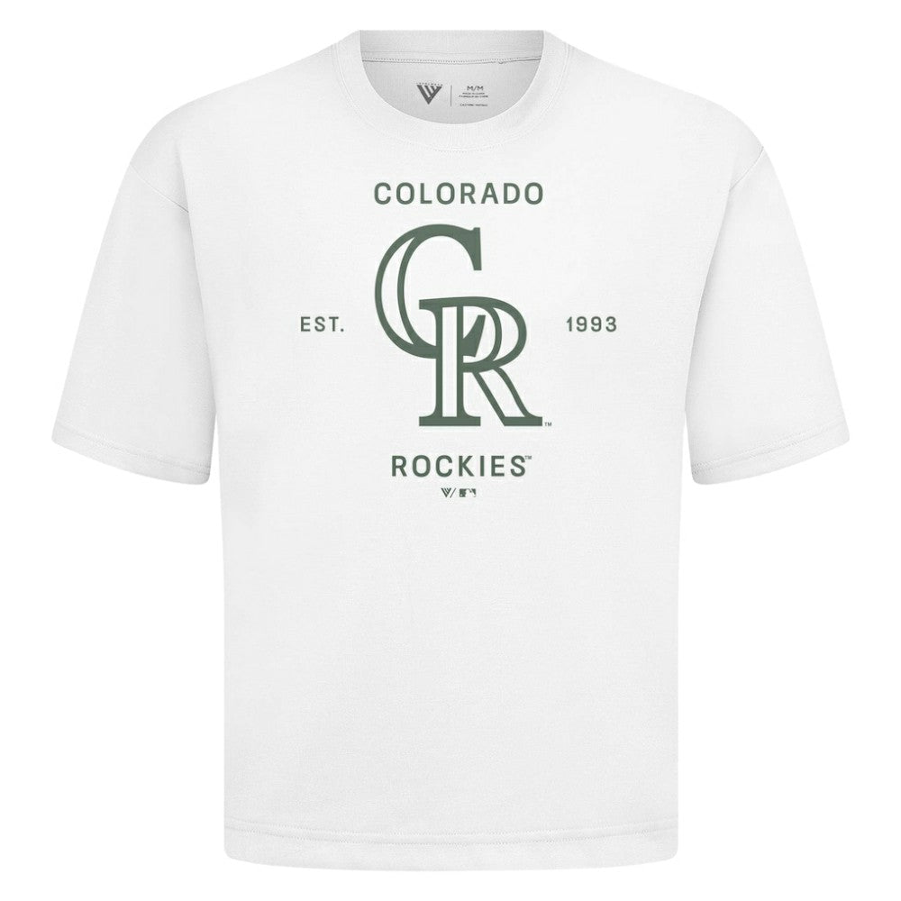 Colorado Rockies Levelwear Crossway Oversized Luxe Signature Knit T-Shirt - White T-shirts