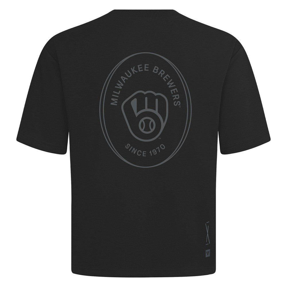 Milwaukee Brewers Levelwear Signet Oversized Luxe Signature Knit T-Shirt - Black T-shirts