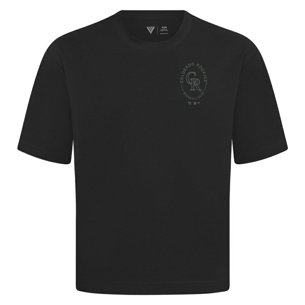 Colorado Rockies Levelwear Signet Oversized Luxe Signature Knit T-Shirt - Black T-shirts