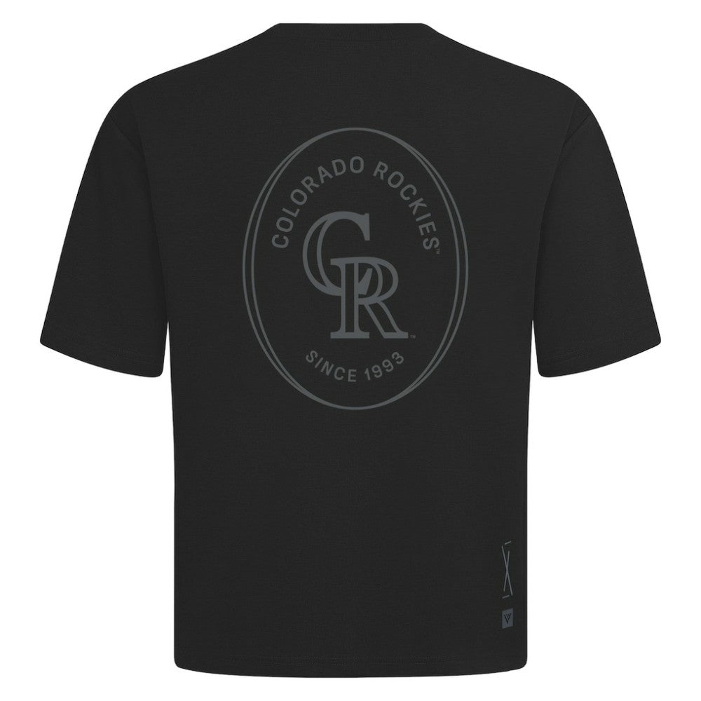 Colorado Rockies Levelwear Signet Oversized Luxe Signature Knit T-Shirt - Black T-shirts