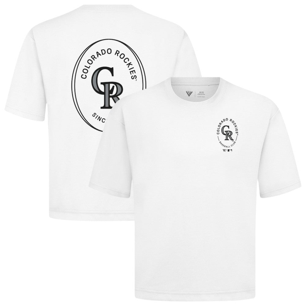 Colorado Rockies Levelwear Signet Oversized Luxe Signature Knit T-Shirt - White T-shirts