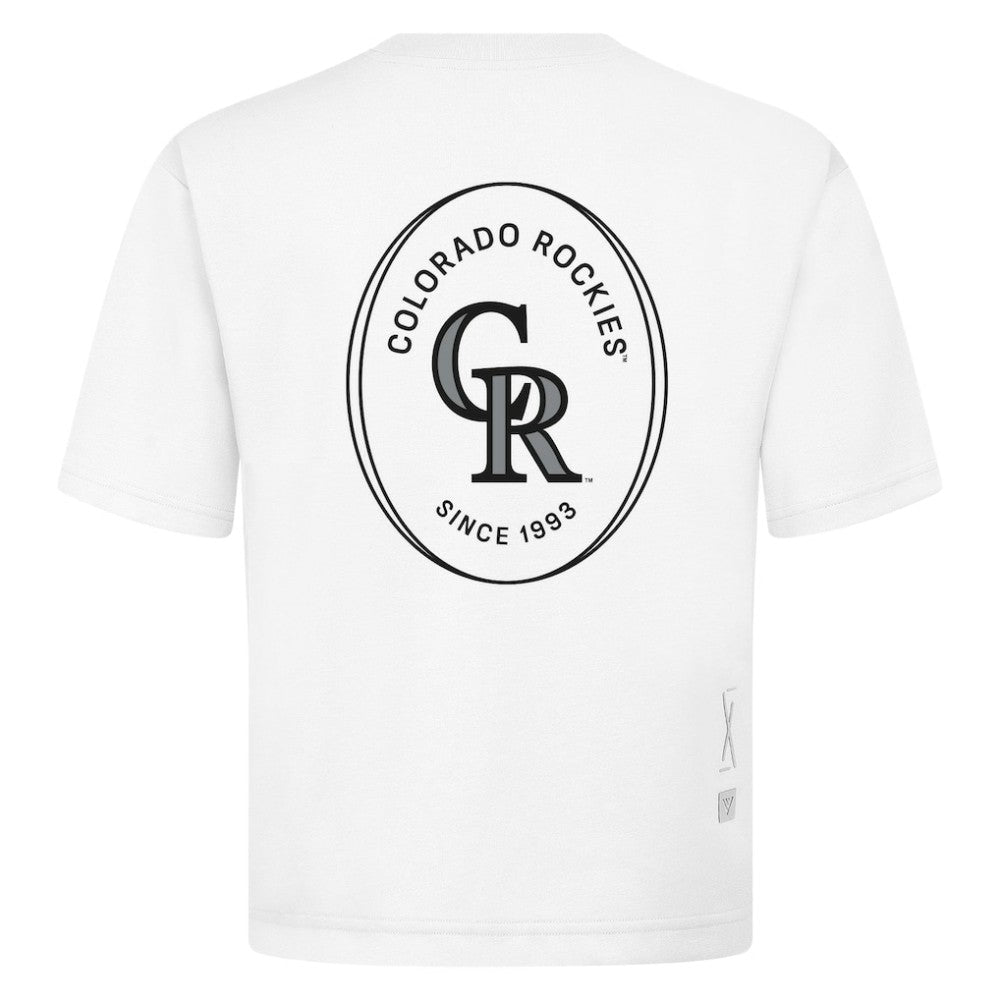 Colorado Rockies Levelwear Signet Oversized Luxe Signature Knit T-Shirt - White T-shirts