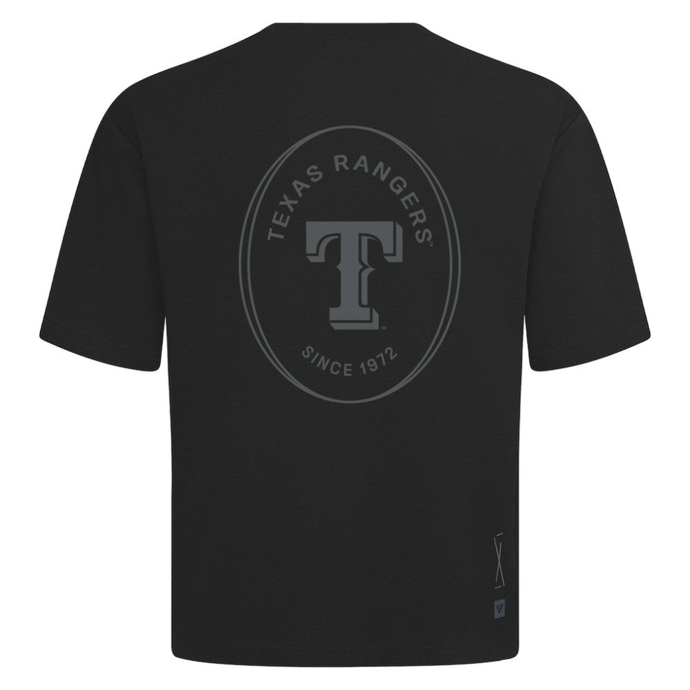 Texas Rangers Levelwear Signet Oversized Luxe Signature Knit T-Shirt - Black T-shirts