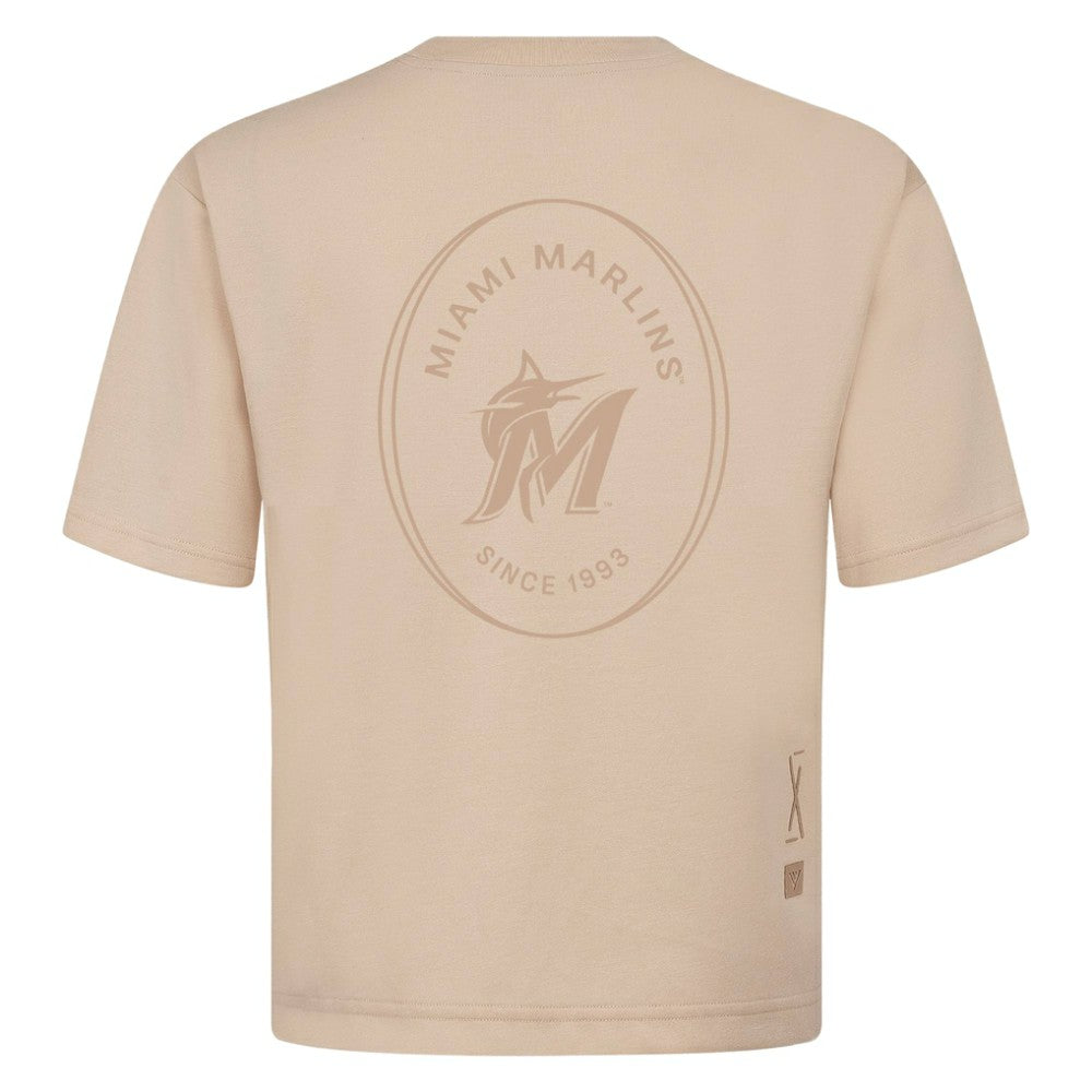 Miami Marlins Levelwear Signet Oversized Luxe Signature Knit T-Shirt - Khaki T-shirts