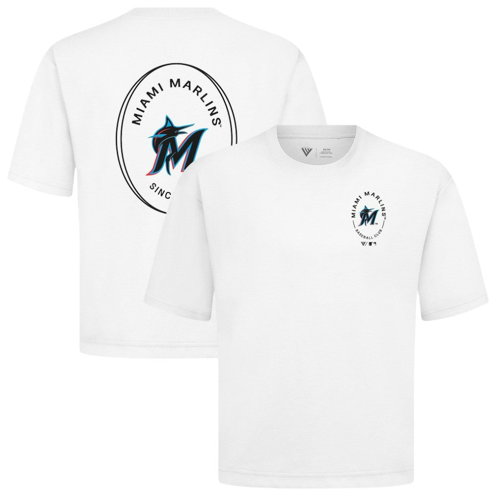 Miami Marlins Levelwear Signet Oversized Luxe Signature Knit T-Shirt - White T-shirts